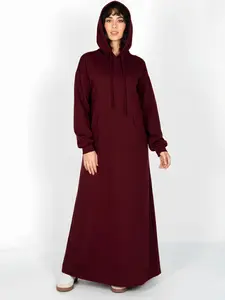 Women's Maxi Dress Hoodie with Drawstring Pocket, Casual Long Sleeve Sweatshirt Abaya, Casual Hooded Sweatshirt, Comfortable Fall & Winter Fashion