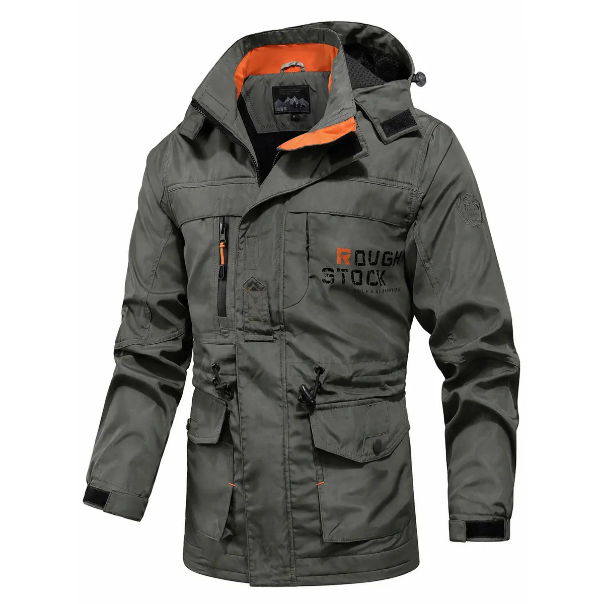 Men's Tactical Jacket Hooded Multi Pocket Utility Coat Casual Outdoor Zip Up Jacket Long Sleeve Windbreaker for Men