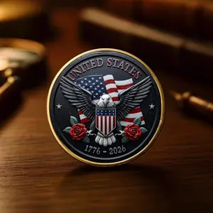 250th Anniversary USA Coin, 1776-2026 America Semiquincentennial Gift, Patriotic Bald Eagle Challenge Coin, US History Collectible Souvenir