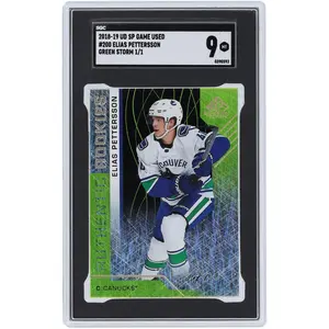Elias Pettersson Vancouver Canucks 2018-19 Upper Deck SP Game Used Green Storm #200 #1/1 SGC Authenticated 9 Rookie Card - Fanatics Authentic Certified