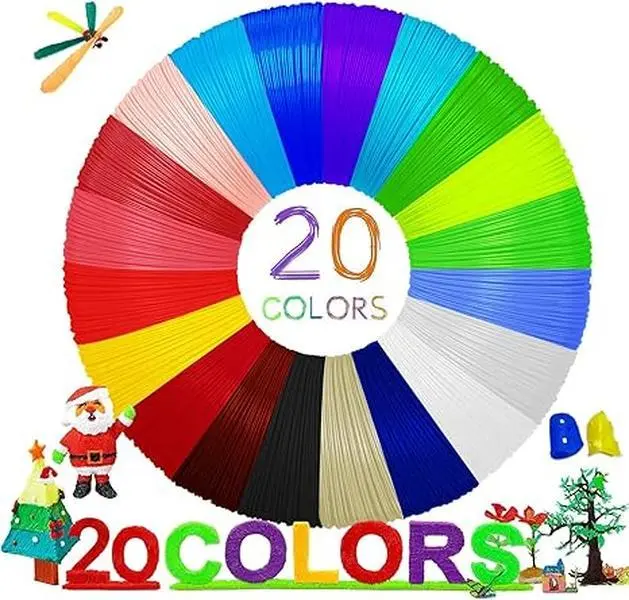 Zazecho 20-Color 3D Pen Filament Refill 16ft Low Temp PLA Spools Compatible with 3Doodler Start Create Scribbler Mynt3D Safe Non-Toxic for Kids Beginners Artists Fast US Shipping DIY, Diy Projects, Rainbow Filament 3D Printing Supplies