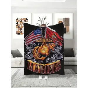 Soft Funny Throw Blanket US Marines Eagle Emblem Throw Blanket Soft Cozy Patriotic Military Decor Sofa Bed Blanket For Veterans, Soldiers, And Fans A must-have for family gatherings.