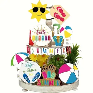 Summer Themed Tiered Tray Decor without Tray, 15pcs/set Wooden Summer Decoration, Home Decor for Living Room Bedroom Dining Room, Ornaments