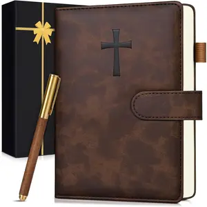 Leather Christian  Journal for Men, Prayer Journal for Scripture Study & Daily Devotional, Undated Church Notes Notebook,  Religious Faith Gifts for Pastor, Graduation, Brown