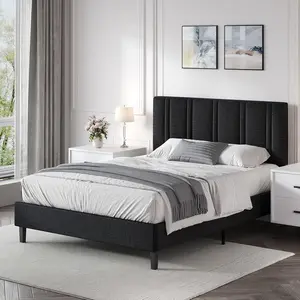 HOMBCK Bed Frames with Tufted Headboard, Upholstered Platform Bed with Wooden Slats Support, Easy Assembly, No Box Spring Required