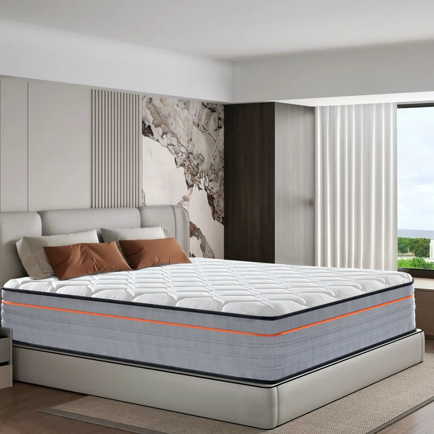 High Quality King Size Hybrid Mattress in a Box - 10-12 in Firm Foam Mattress with Premium Memory Foam, Individual Pocket Springs, Gel Infusion, Motion Isolation, Strong Edge Support, Pressure Relief, Knit & Embroidery Details, High Quality Mattress