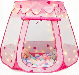 Pop Up Princess Tent House Design Play Tent with Ball Decor, 1 Count Indoor Outdoor Family Game House, Outdoor Toy Tent, Birthday Gift for Girls
