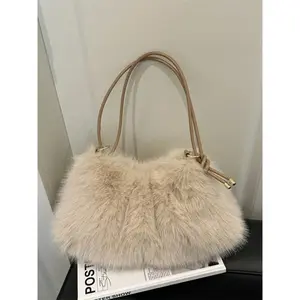 Pure Color Plush Bag, Elegant Large Capacity Commuter Shoulder Bag, High-Quality Versatile Stylish Handbag, Perfect for Daily Use