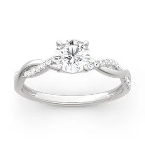 Jeulia Twist Round Cut Sterling Silver Ring Sterling Silver Zircon Engagement