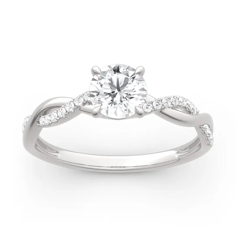 Jeulia Twist Round Cut Sterling Silver Ring Sterling Silver Zircon Engagement
