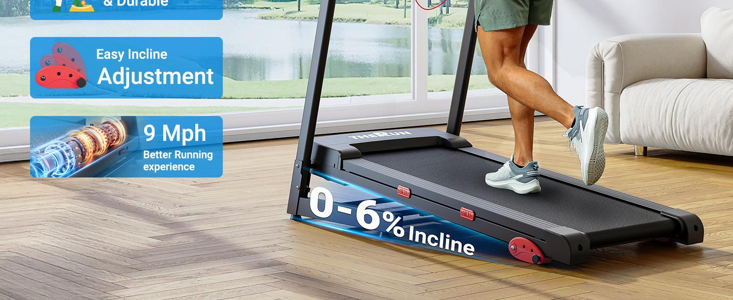 0-6% Manual Incline Treadmill, 300 lbs Capacity Treadmill with Manual Incline, 3.0 HP, Heart Rate Monitoring, Wider Running Belt