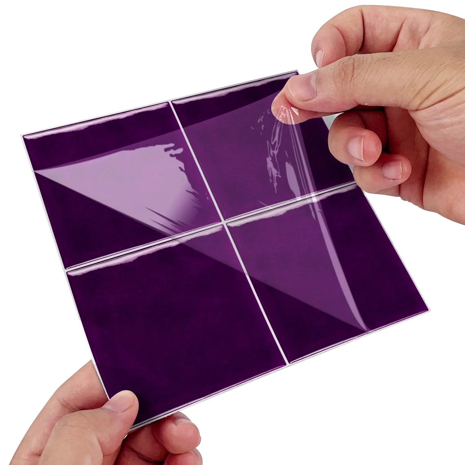 10/30/50PCS PBS Provence Solid Purple Square Tile Stickers, Thick PVC Crystal Film Waterproof Oil-Proof for Kitchen Bathroom Home Decor Decoration Sticker