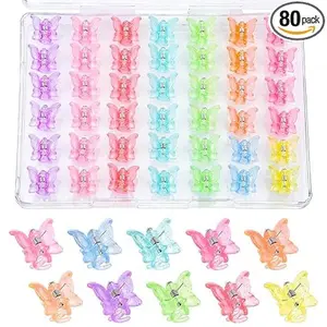 80Pcs 0.6Inch Mini Butterfly Hair Clips for Girls, Bulk Small Barrettes with Storage Box, Tiny Claw Clips for 90s Women's Outfits