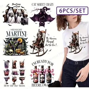 Halloween Pumpkin Patch Set, 6-Piece Embossing Design, Washable Iron-On Transfers for DIY Crafts & Clothing Decoration