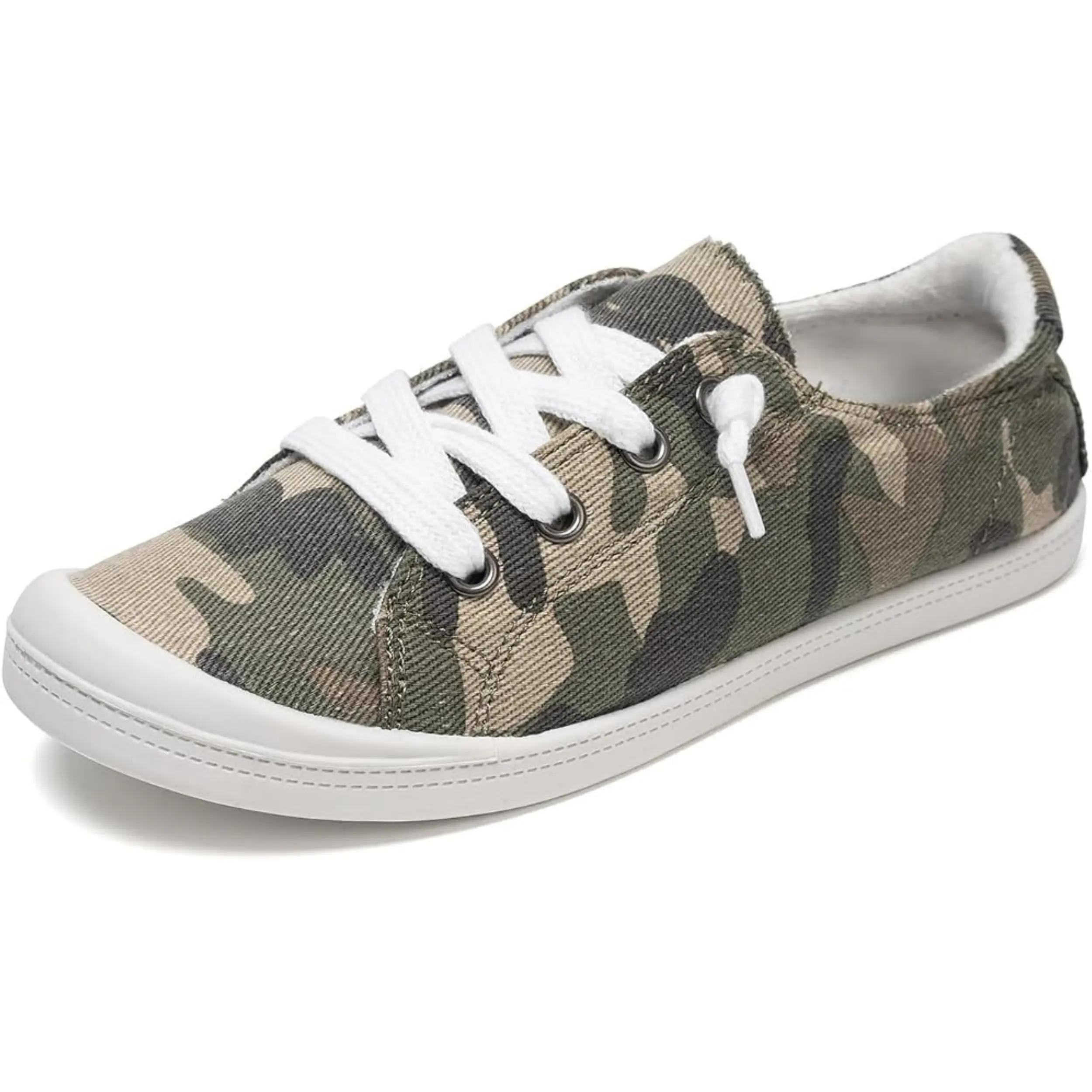 Slip-On Canvas Sneakers for Women, Comfortable Lightweight Lace-Up Flat Casual Tennis Shoes Breathable Walking Shoes for Everyday Wear tiktokshopbacktoschool