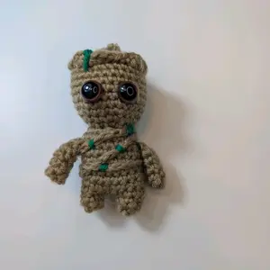 Handmade Crochet Baby Groot Plushie - Soft Acrylic Yarn, Safety Eyes, Polyester Filling, Unique Collectible for Marvel Fans & Kids