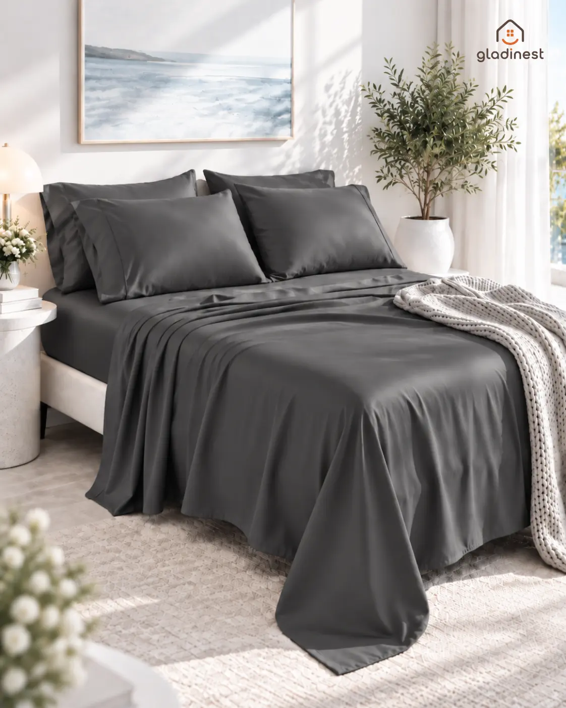 Gladinest Extra Deep Pocket Bamboo Fiber Bed Sheet Set, Breathable Cooling Sheets, Soft & Wrinkle-Resistant Bedding, Luxury Sheet Set