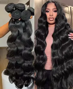 Luxury Salon Quality Brazilian Raw Human Hair Bundles Weave Body Wave 2 3 4 Bundles Natural Color Virgin Remy Hair Extensions For Women No Shedding No Tangle Hair Weft Weaving