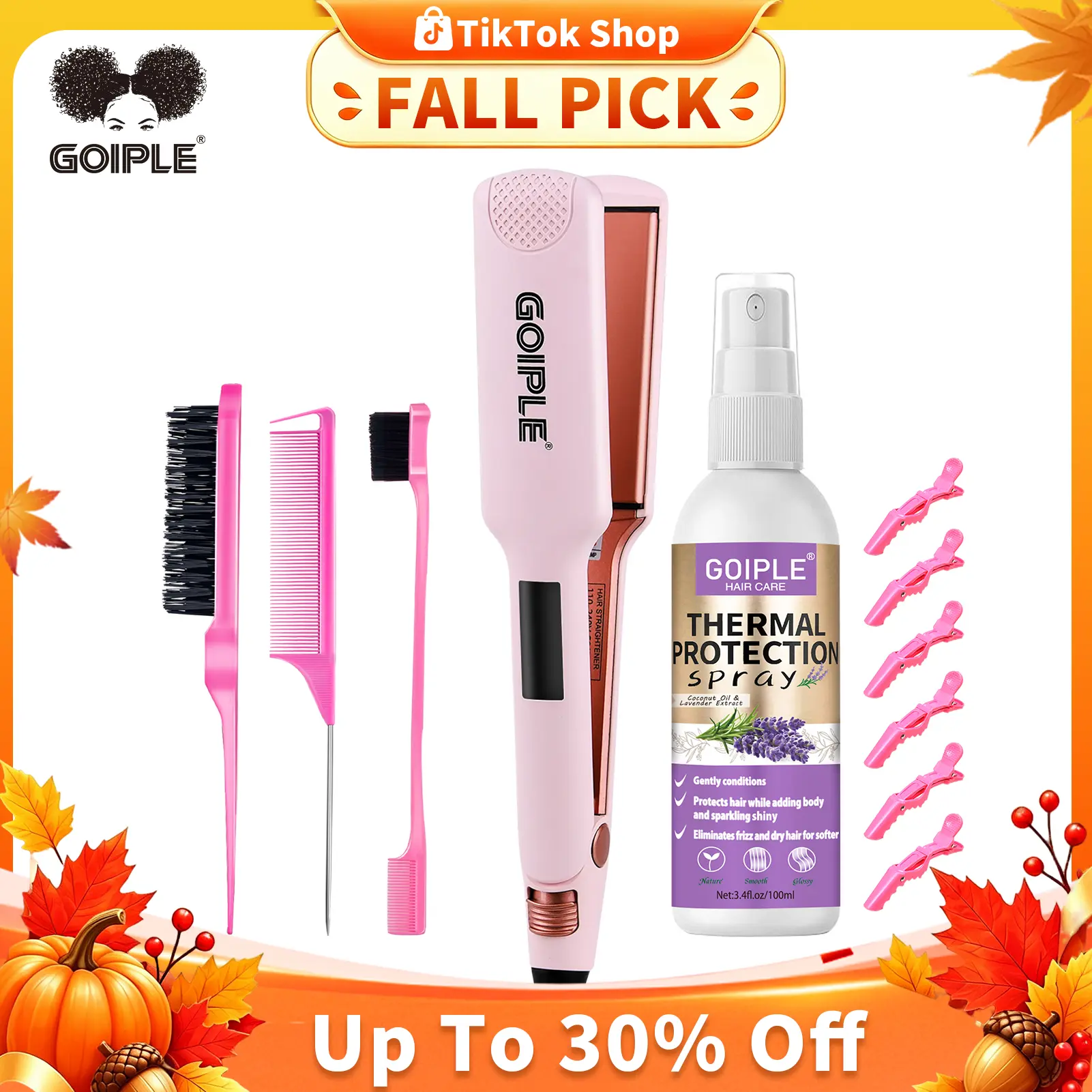 Goiple Heated Hair Straightener Flat Iron - Ceramic Coating Curlers & Straighteners, Salon/Barber Shop Styling Tool, Winter Gift for Bouncy Curls, Silky Straight Hair, Curls and Coils, Daily Hairstyle Lavender Set