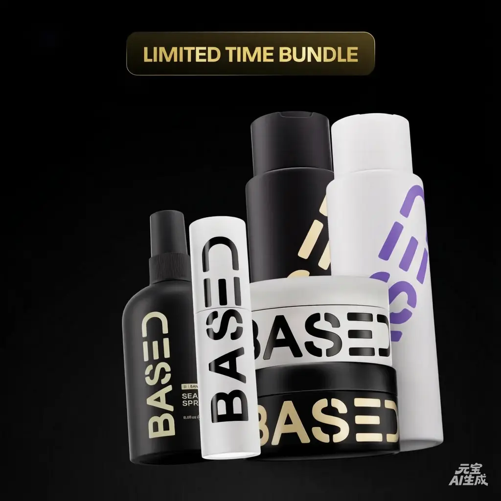 BASED Deluxe Straight/Wavy Hair Kit | Shampoo, Conditioner, Texture Powder, Hair Clay, Pomade, Sea Salt Spray + Wooden Comb | Non-Toxic, High Performance
