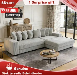 Niccae 111-in Modern L-Shape Corduroy Upholstered Sectional with Recliner, Chaise, Extra-Wide Lounge Loveseat & 8 Free Pillows - Luxury Sofa Set, Living Room Furniture, Couch for Living Room, Apartment Furniture