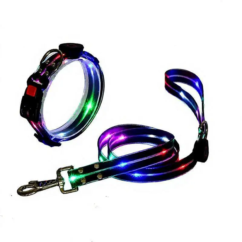 10-Mode RGB Rechargeable Dog Leash + Collar Set 25mm Full-Strip Glow USB 1-Hour Fast Charge IPX7 Waterproof 100m Visibility Quick-Release Rust-Resistant Hardware Black Friday Deals dog accessories cat accessories rakai dog collar