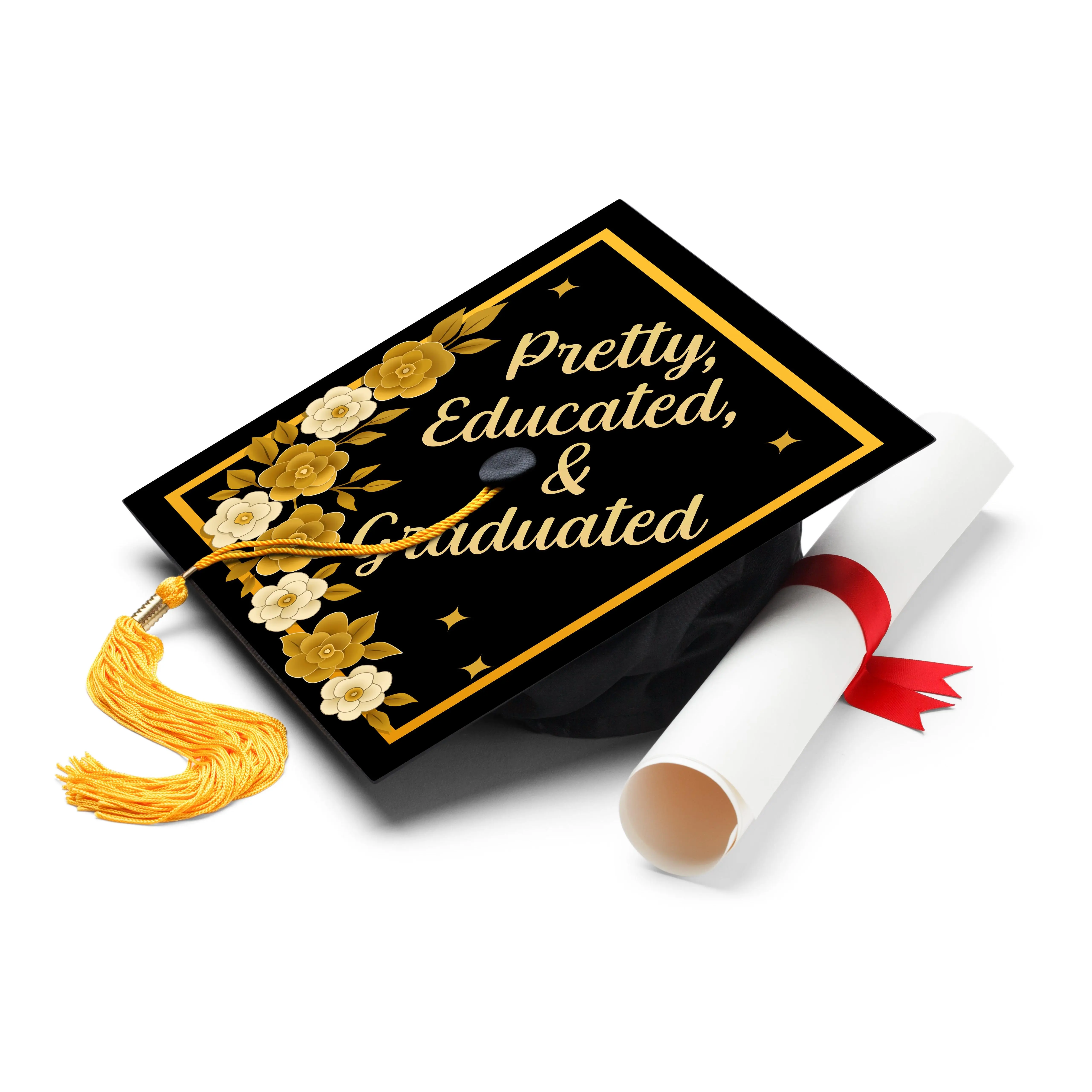 Pretty, Educated, Graduated Graduation Cap Topper Pretty, Educated, Graduated Graduation Cap Topper