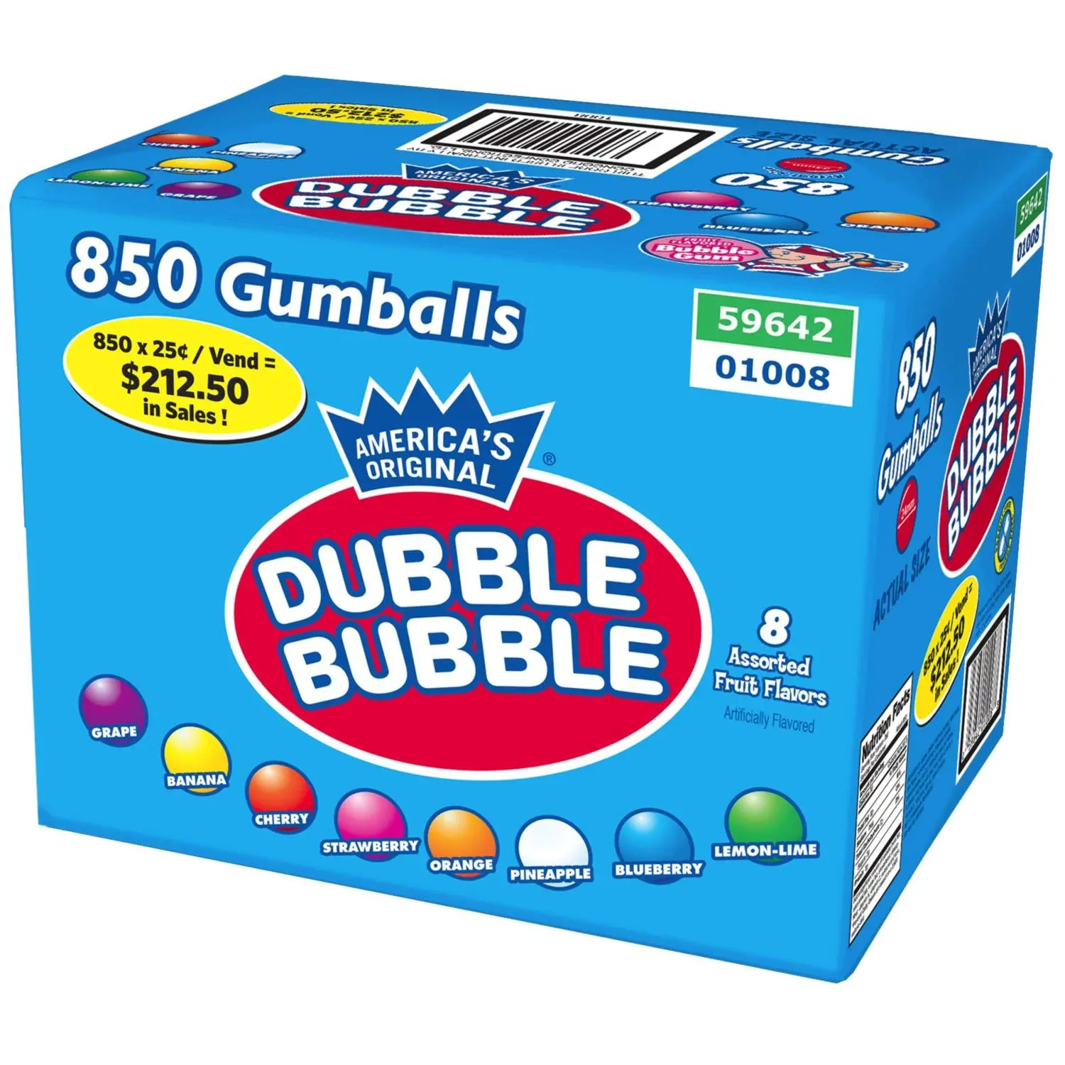 Dubble Bubble Fruit Gumballs 850 ct. A1Q Strawberry Snack Dubble Bubble Fruit Gumballs 850 ct. A1Q Strawberry Snack