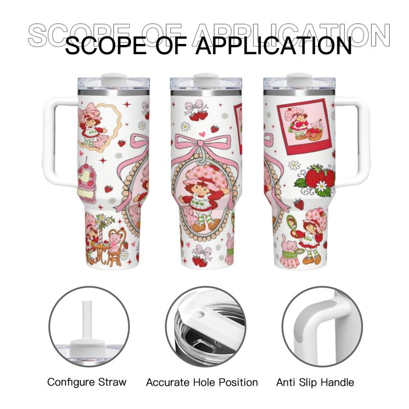 13+ Versatile Styles Strawberry Shortcake 40oz Insulated Stainless Steel Mug with Straw Handle, Leak-Proof Lid Portable Drinkware for Commuting Picnics Office, Ideal for Coffee Smoothies, Perfect Gift for Dessert Lovers