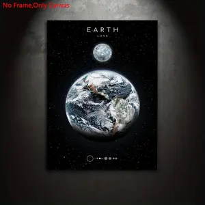 1 Piece/Set Frameless Canvas Painting Print Poster, Unframed Art Print, Classic Digital Art, Planets and Satellite Earth, Space Theme Design. A perfect gift ideal for astronomy enthusiasts, and an ideal gift for bedroom, Modern Home Decor