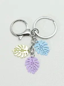 1pc Metal Monstera Leaf Keychain Colorful Enamel Tropical Plant Key Ring Boho Bag Charm Car Key Accessory Gift