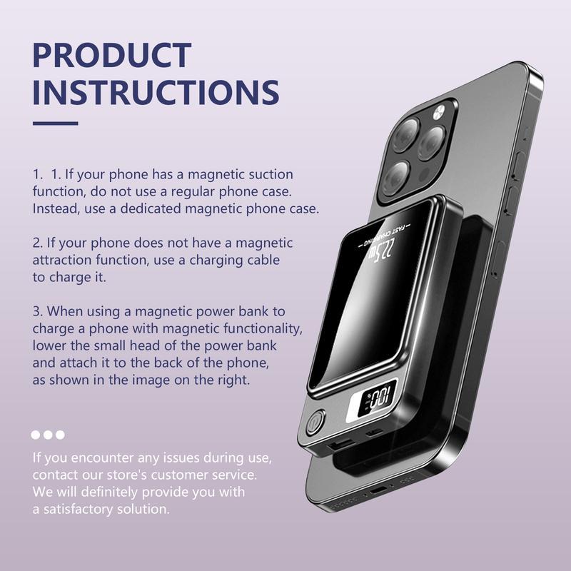 light and thin-Digital Power Display 10000 mAh Wireless Magnetic Power Bank for iPhone & Android Phones, Compact and Portable Charger Chargeable Smartphone Battery