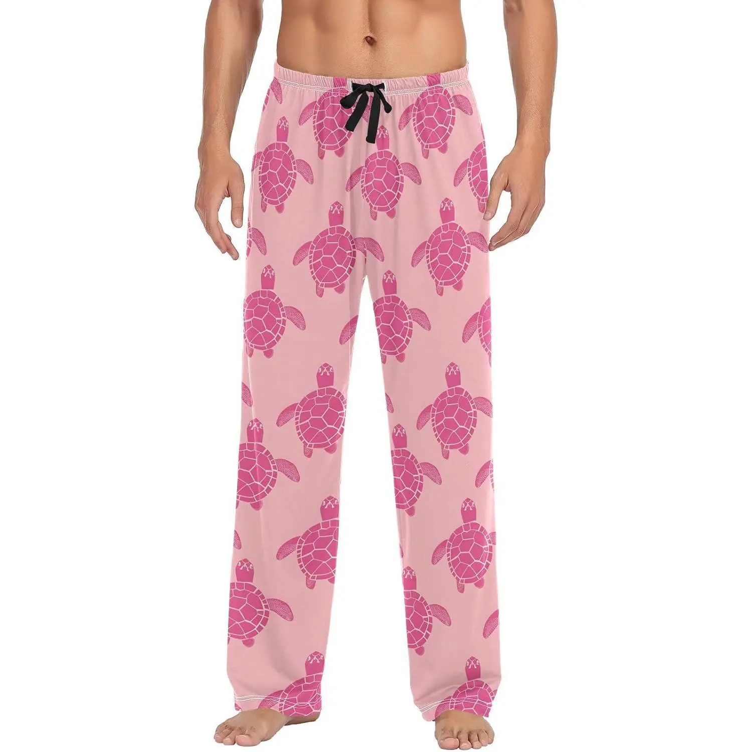 Pink Sea Turtles Mens Pajama Pants with Pockets, Lounge Pants for Men, Men's Sleep Pants Bottoms