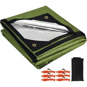 Heavy Duty  Blanket,   Thermal Tarp, Multipurpose Reflective Insulated  Weather Blankets for Camping Hiking, Green,11.8 x 8.5 ft