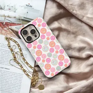 Happy Smiling Face Phone Case Cute Pink Boho Retro Smiling Face for iPhone 16 15 14 13 12 11