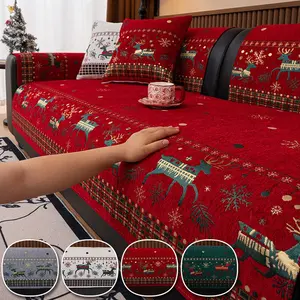1pc Bohemian Deer Pattern Chenille Non-Slip Sofa Cover, Pet Friendly Seat Pad Protector, All-Purpose Furniture Protector for Bedroom Office Living Room