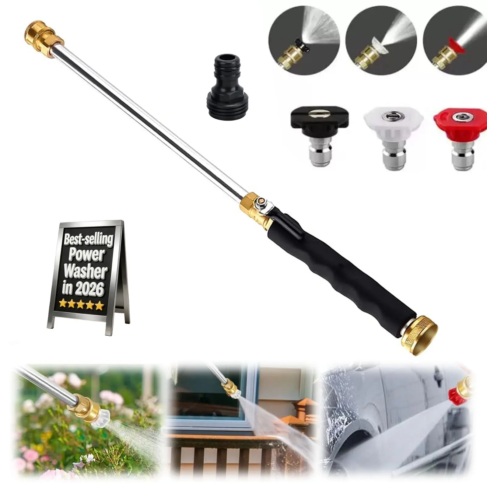 Power Washer Kit with 3 Nozzles & Fittings Pressure Washer Accessories For Garden House Outdoor Patio & Car Cleaning Essential Pressure Washer Attachment