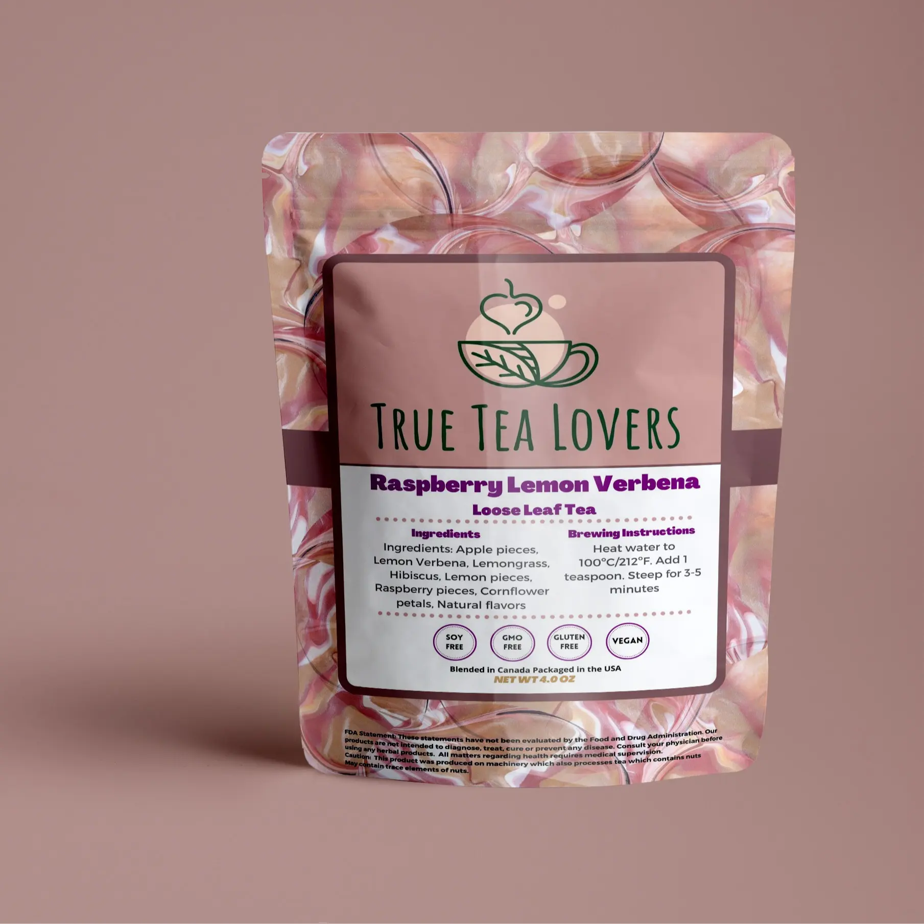 Raspberry Lemon Verbena 4oz Loose Leaf Tea | Summer Iced Tea Blends | 50 - 65 Servings