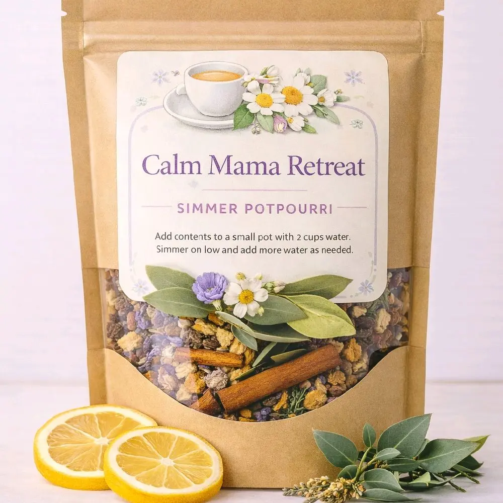 Calm Mama Retreat All Natural Botanical Scented Flower Potpourri - Lavender Buds, Chamomile, Eucalyptus, Lemon - Handmade Home Supplies Fragrance - Stress Relief, Cozy Home Vibes, Resealable Kraft Pouch - Ideal Mother’s Day Gift