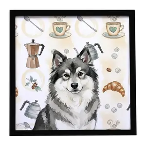 Carolines Treasures WDK7488MFP88 8 x 8 in. Keeshond Coffee Bar Framed Metal Print, Coffee Prints, Animal Inspired Prints