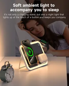 Portable 3-in-1 multifunctional charger Magnetic wireless fast charger makeup mirror, LED makeup mirror with wireless charging, foldable mobile phone wireless fast charging stand headset watch charger