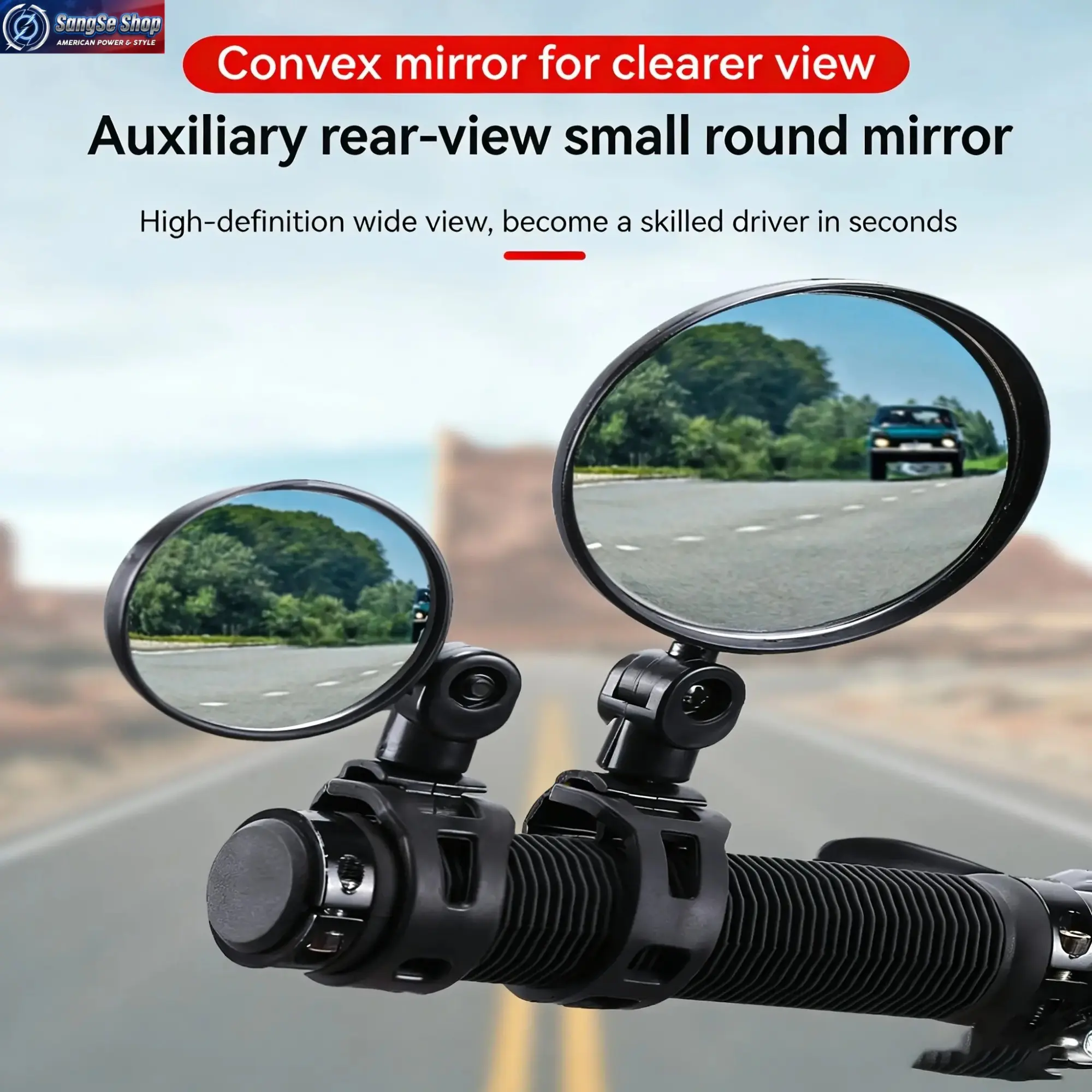 Bike Mirrors (2-Pack), Wide Angle HD Acrylic Lens with 360° Adjustable Anti-Shake Handlebar Mount for Road, Mountain & E-Bikes, Safety Cycling Accessories
