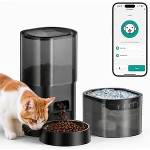 Automatic Cat Feeder and Water Fountain 2-in-1, Smart Timed Cat Food Dispenser with 2.4G WiFi APP Control, Automatic Dog Feeder and Water Dispenser with 10s Voice Recorder for Cats Small Dogs