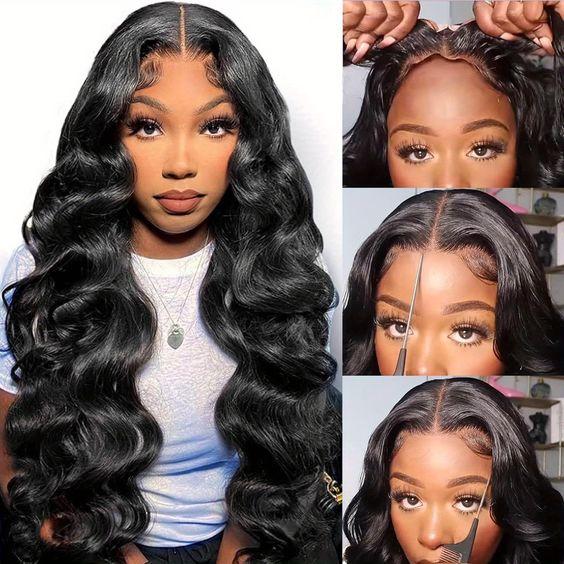 MYLOCKME Drawstring Wig 13x4 Body Wave Lace Frontal Wig Brazilian Glueless Lace Wig No Glue Pre-cut Frontal Wig For Beginners