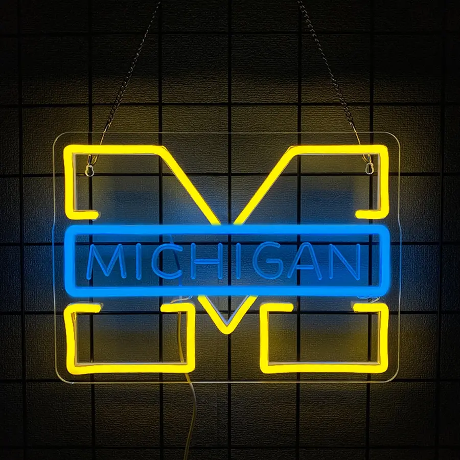 University Basketball Team Neon Sign LED Light Up Michigan Logo Wall Decor Bedroom Dorm Man Cave Birthday Christmas Gift Decorative Wall Light Led Lighted Led Neon Lights