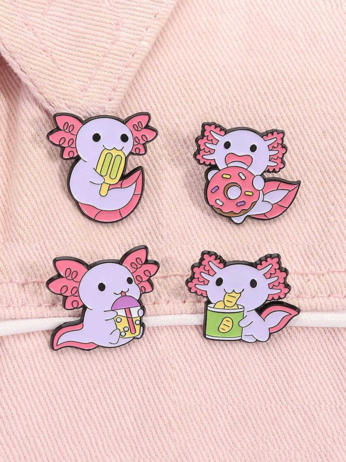 4pcs/set Cute Axolotl Enamel Pin Marine Creatures Cartoon Animal Metal Brooches Lapel Backpack Badge Fashion Jewelry Accessories Gifts for Friends Durable Metal Pins Alloy Brooch Pin