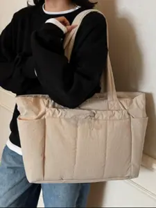 Tote Bag for Women with Zip Quilted Work Bags Large Capacity Shoulder Handbag with 15.6 Inch Laptop Compartment and 40oz Water Bottle Pocket for Work School Travel Lightweight Work Tote