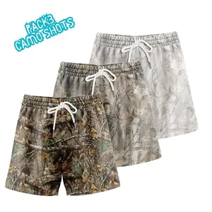 Pack of 3 Woodland Camo Mesh Shorts - Lightweight, Breathable, 5-Inch Inseam, Suitable for Men, Versatile Outdoor Wear, Camouflage Pattern Fabric, Casual Real Tree Print