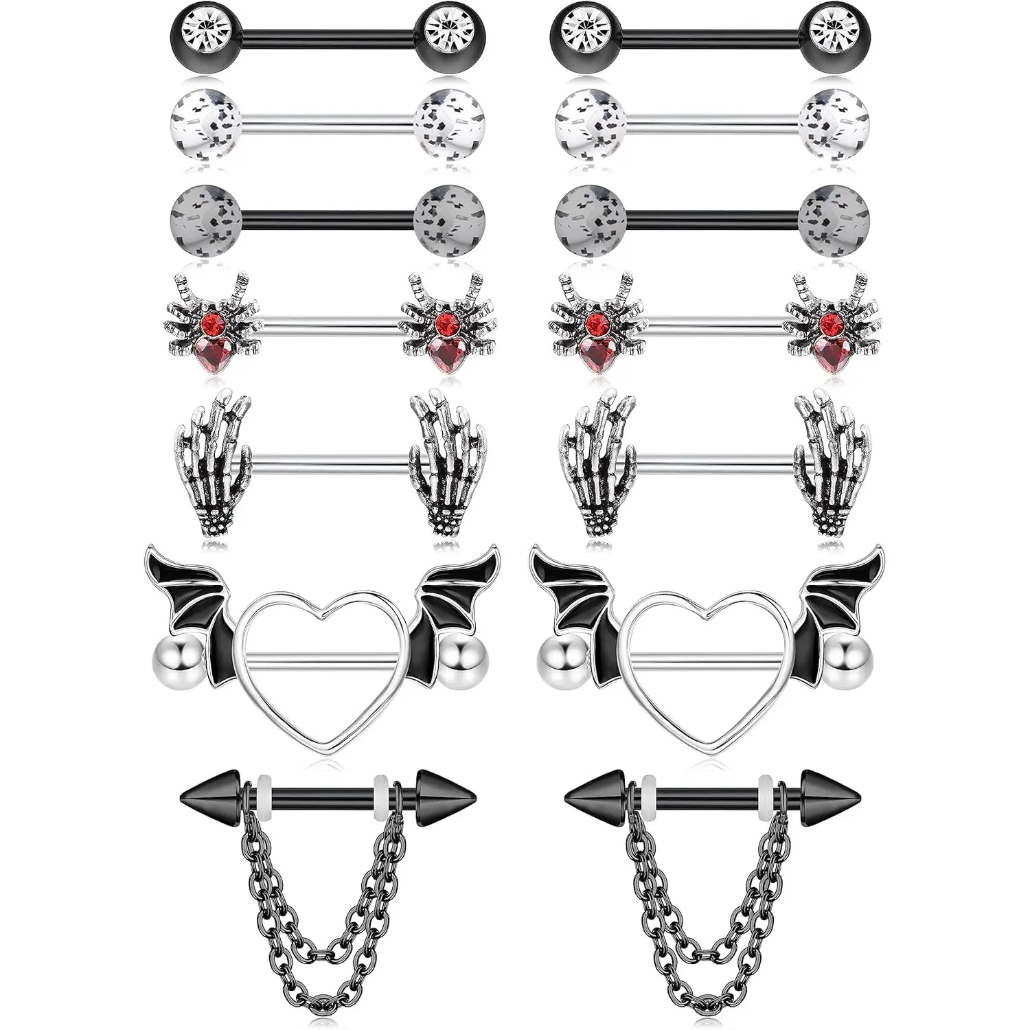 D. Black Nipple Rings Set