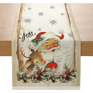 Christmas Santa Claus Table Runner 13x72 Inch Xmas  Joy Seasonal Winter Kitchen Dinning Table Decoration for  Party Decor